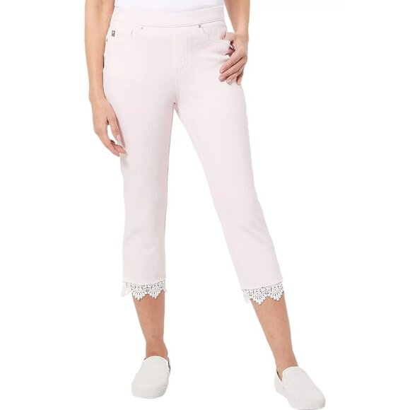 Belle by Kim Gravel Pants - Belle by Kim Gravel Flexibelle Cropped‎ Jegging w/ Lace Trim Pink A375870 Size 2